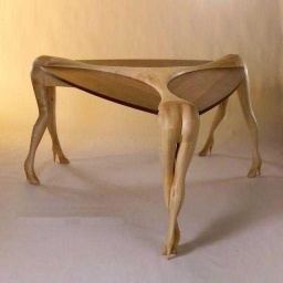Artistic Sculpted Wood Triangular Coffee Table
