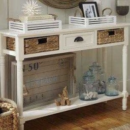 Coastal White Console Table with Baskets