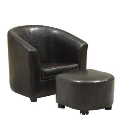 Dark Brown Leather Tub Chair & Ottoman