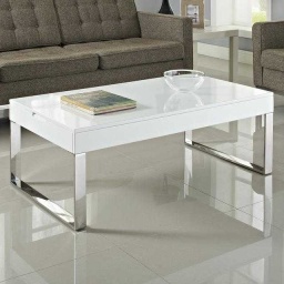 Glossy White Lacquer Chrome Coffee Table