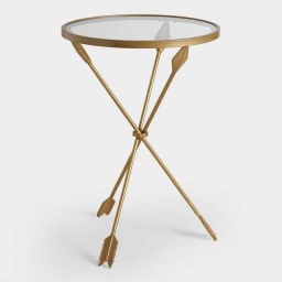 Gold Arrow-Leg Round Glass End Table